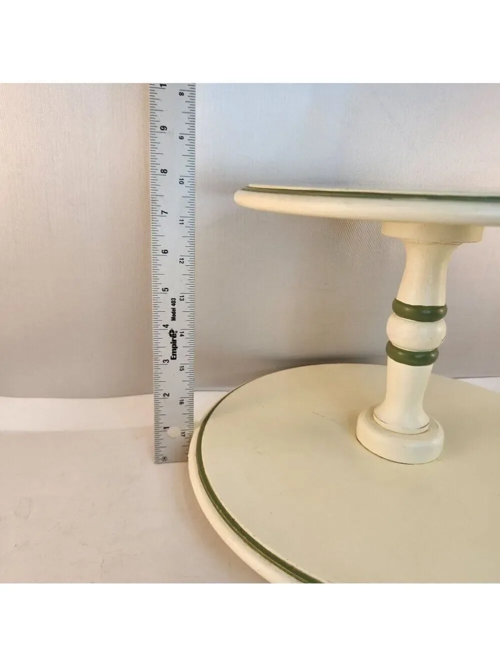 Rustic Two Tier Wooden Stand, Distressed Cream Green Tray, Farmhouse Tiered Disp